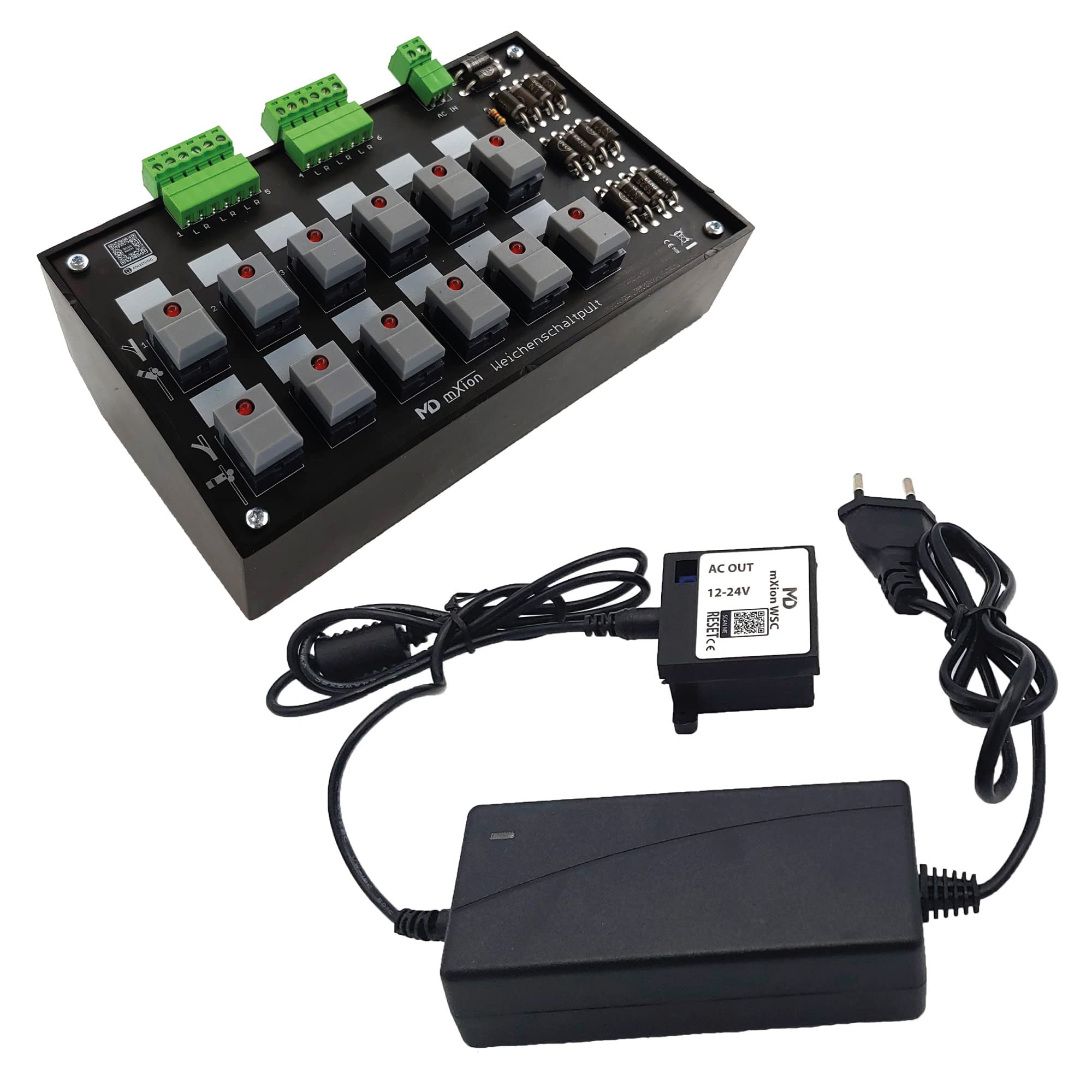 Weichenschaltpult Stellpult für 6 Weichen Signale Gleise - Wechselstromconverter mit Schaltnetzteil 2 A 24 V - Stromumwandler - Gartenbahn Spur G Zubehör