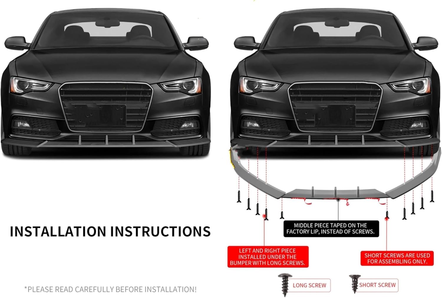 車用フロントスポイラー フロントバンパースプリッターリップディフューザーボディキットスポイラーガード ために A5 S5 ために ク