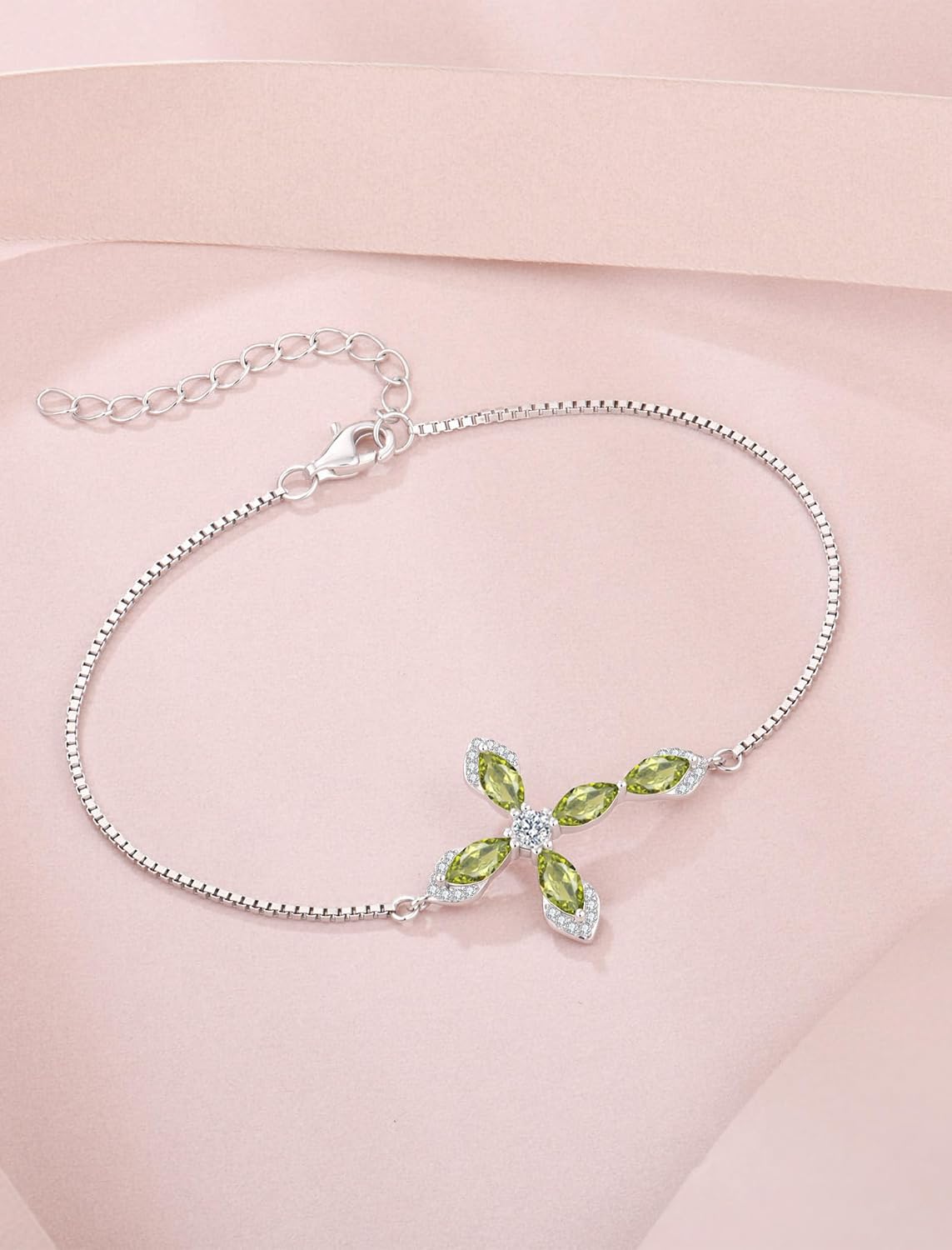 Cross Bracelet for Women 925 Sterling Silver Halo Gemstone Religious Christian Bracelet Birthstone Jewelry for Her