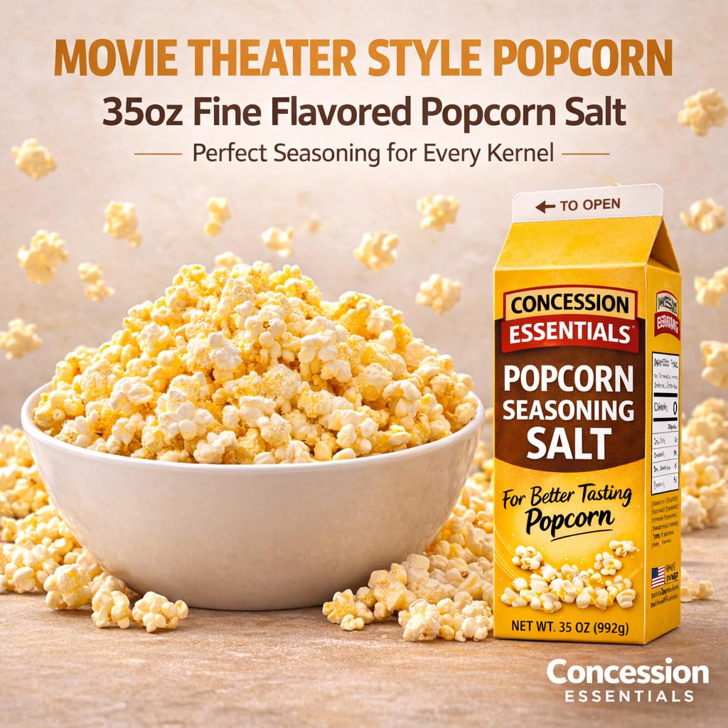 Concession Essentials Popcorn Seasoning Salt – 35oz Fine Flavored Popcorn Salt for Movie Theater Style Popcorn, Perfect for Home, Concessions, Theaters & Popcorn Machines image 4