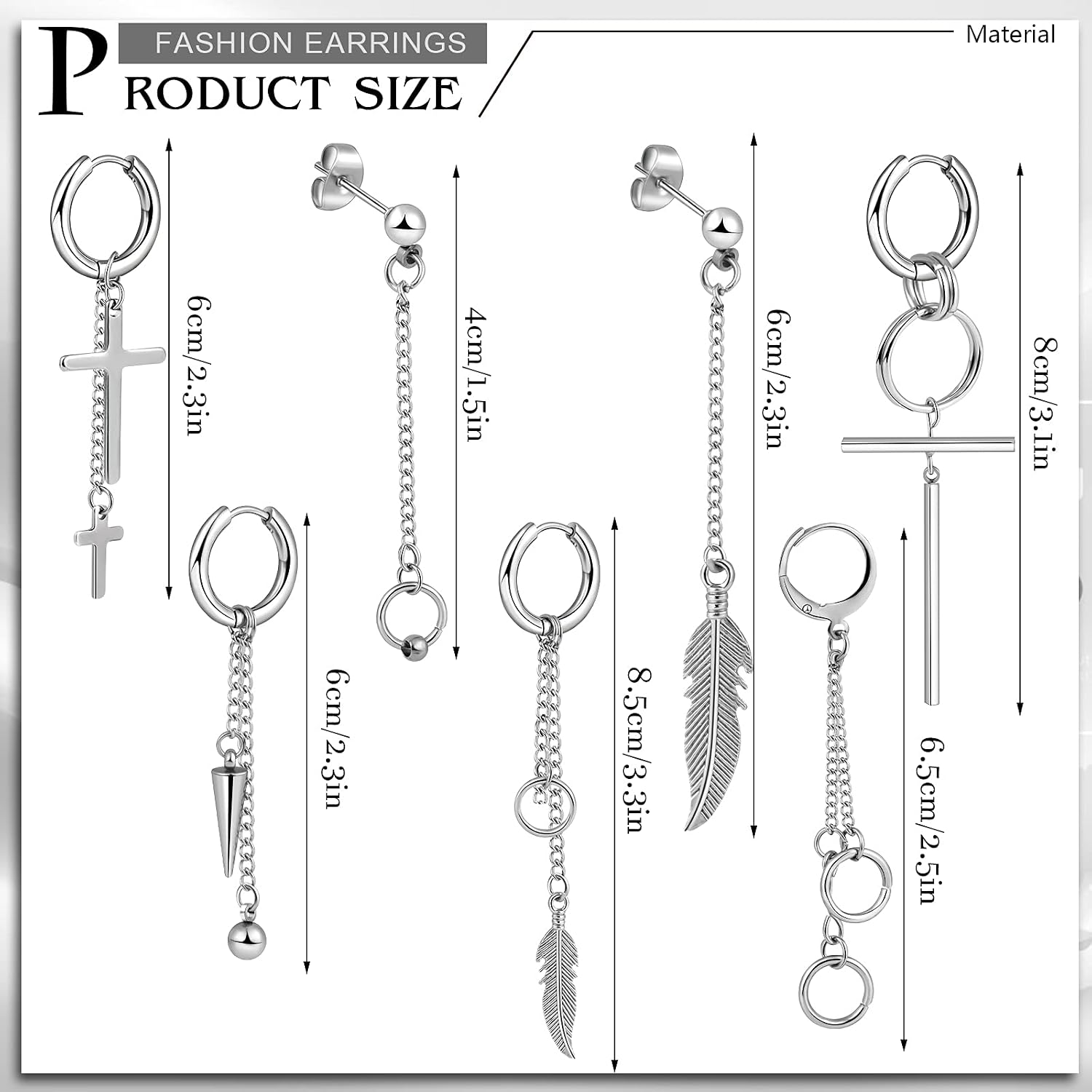 Earrings For Men Women, 24 Pieces Stainless Steel Cross Hinged Hoop Dangle Earrings For Men Women