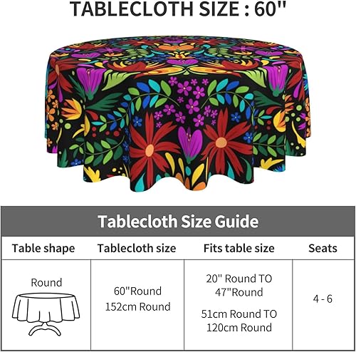 Miniatura 5 de Pubnico Mantel redondo de flores mexicanas para cocina, picnic, mantel lavable para comedor, fiesta de cumpleaños, manteles reutilizables para