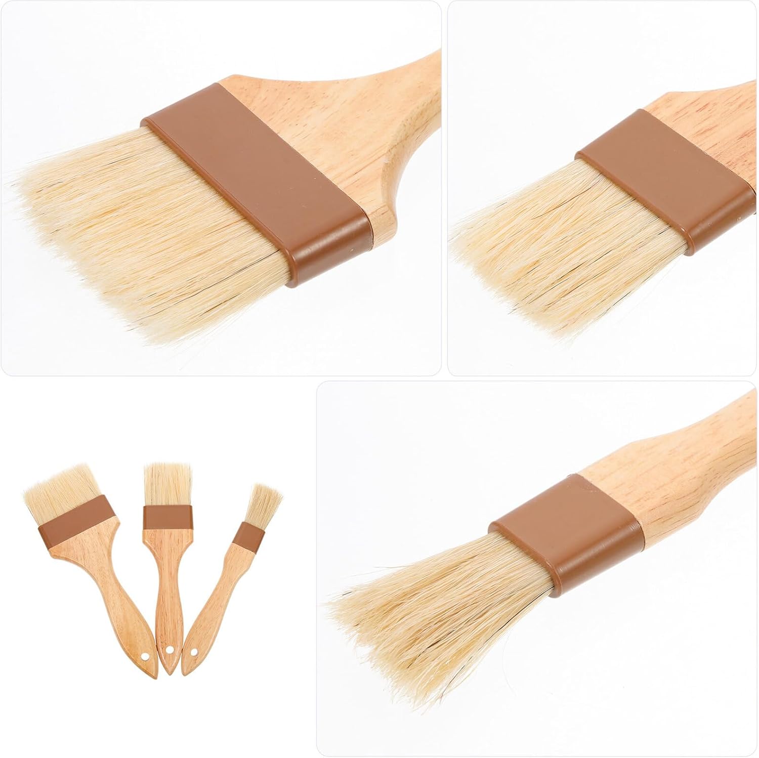 Generic 3Pcs Wooden Handle Basting Brush High-temperature Resistant Grill and Pastry Oil Brush for Bbq Sauce Baking Cooking with Hanging Easy to Clean