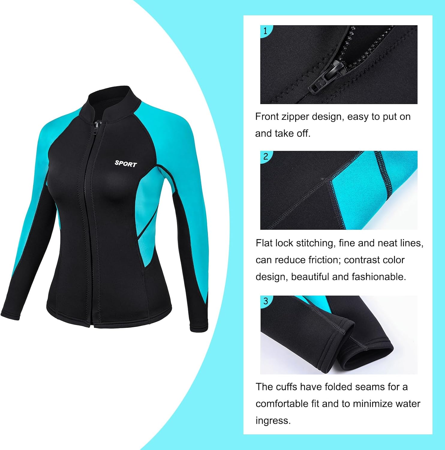 DEHAI Mens Women's Wetsuit Top Jackets, 2mm 3mm Neoprene Kids Wet Suit Long Sleeve Shirt and Youth Front Zip Sleeveless Vest, Water Sports Keep Warm for Diving Swimming Waterski Surfing