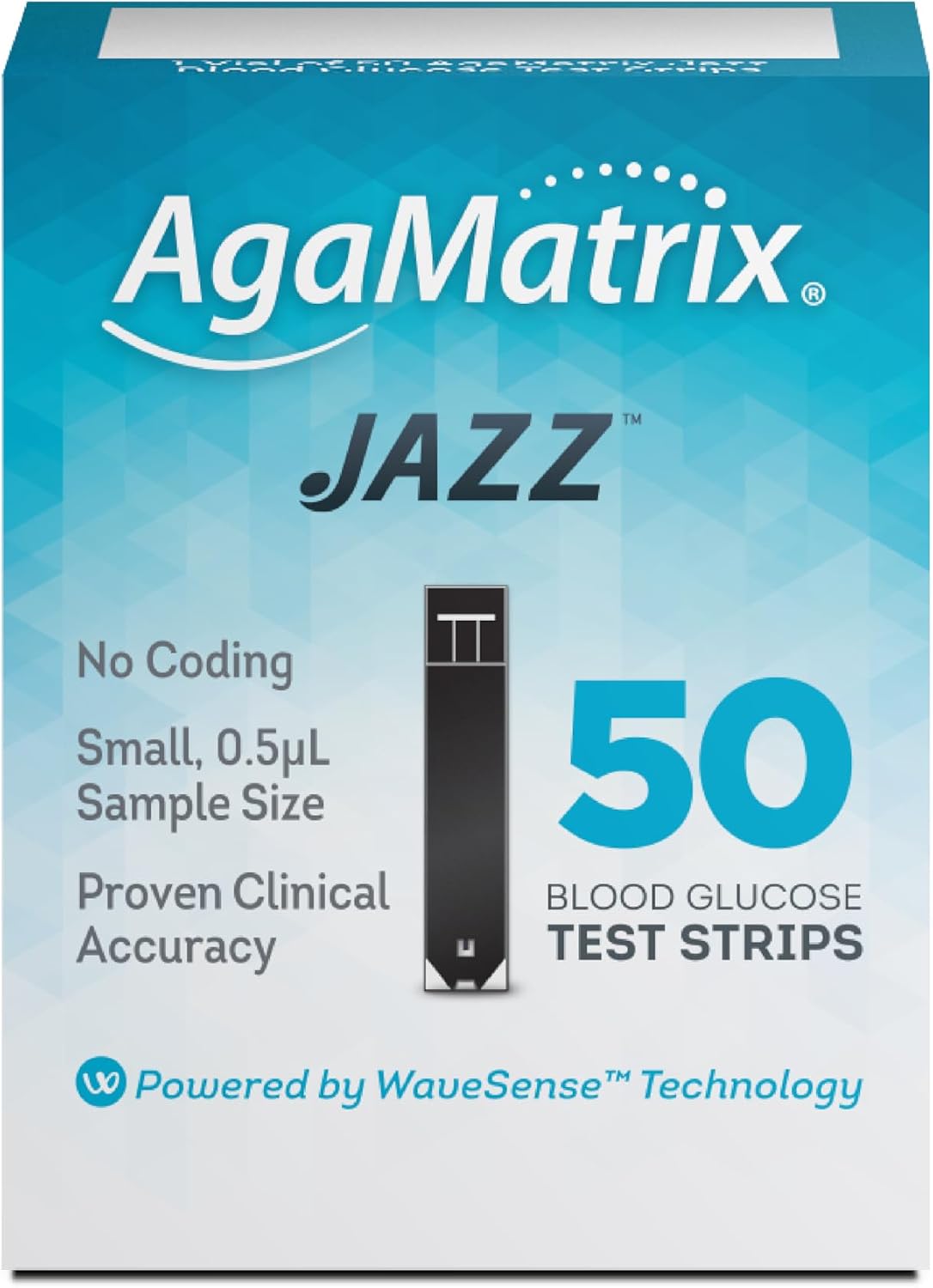 AgaMatrix Jazz Blood Glucose Test Strips, 50 Count Test Strips for Diabetes | Use with AgaMatrix Jazz Wireless 2 Blood Glucose Monitor Only | 1 Box, 50 Diabetes Test Strips