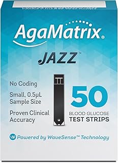 AgaMatrix Jazz Blood Glucose Test Strips, 50 Count Test Strips for Diabetes | Use with AgaMatrix Jazz Wireless 2 Blood Glucose Monitor Only | 1 Box, 50 Diabetes Test Strips