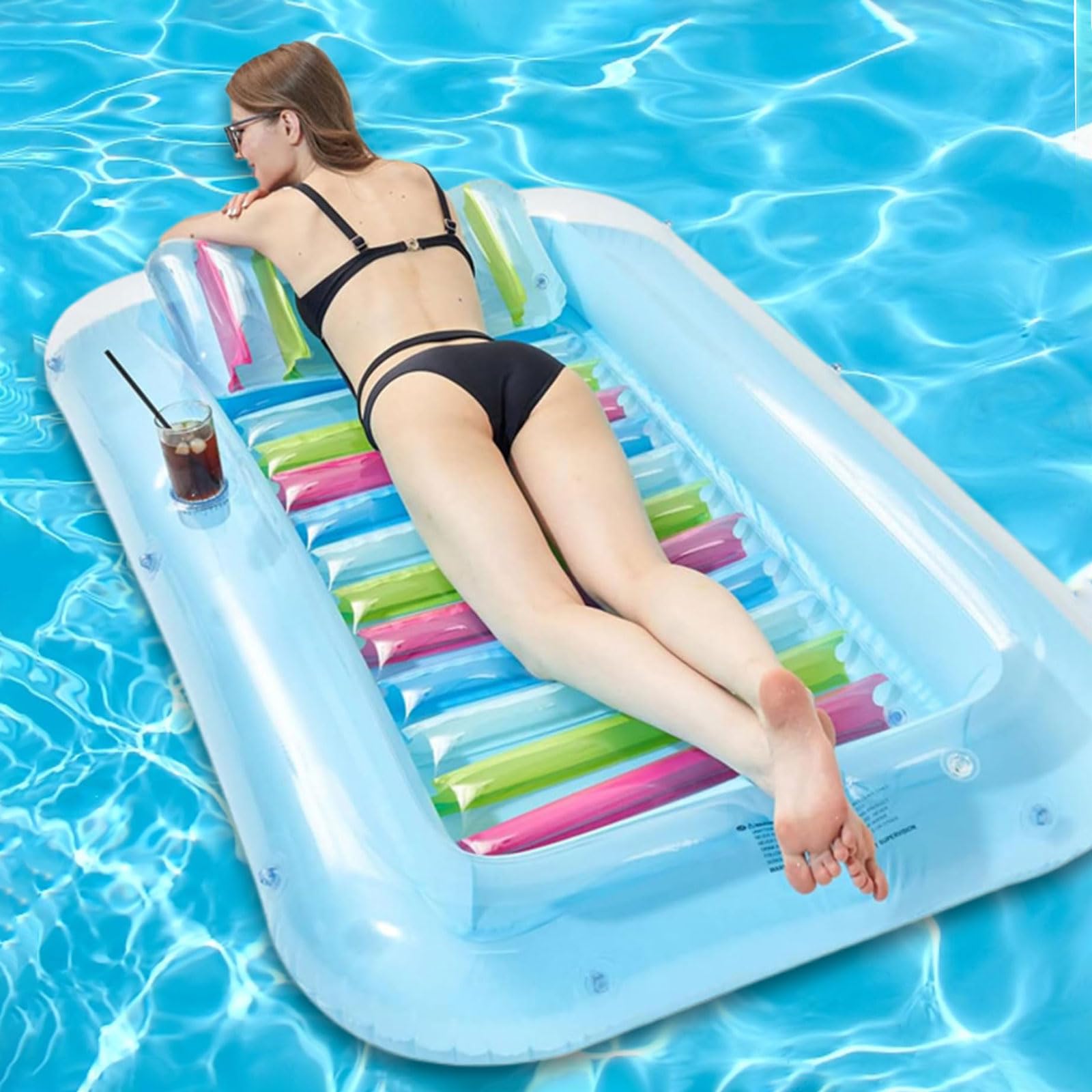 Gonfiabile Amaca Galleggiante,Letto abbronzante con Cuscino,rettangolo 69x43x8 Pollici in PVC Gonfiabile da Sole con portabicchieri,per Adulti per Bambini per Piscina sulla Spiaggia