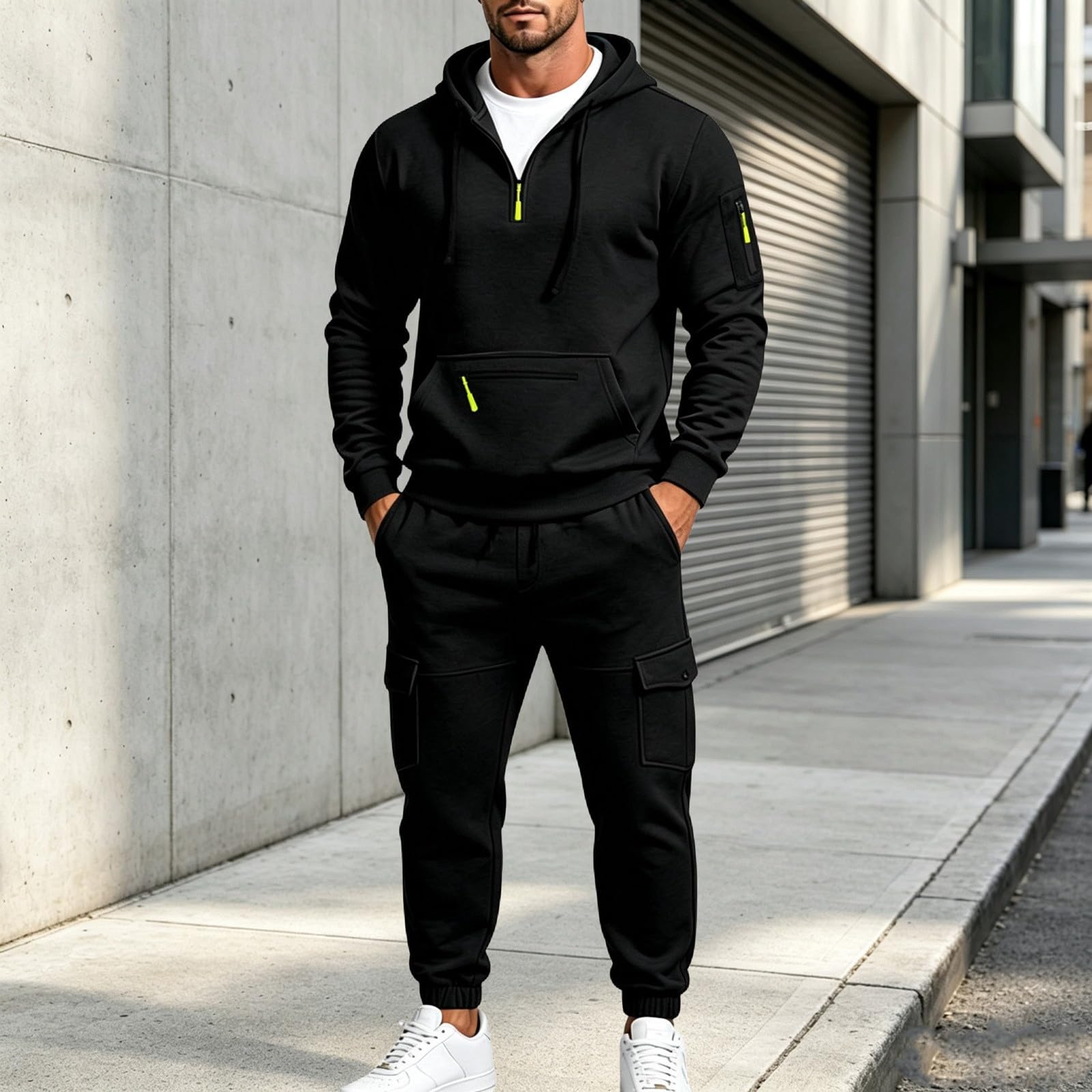 Conjunto ropa trabajo para hombre otoño, corte holgado tejido polar grueso,