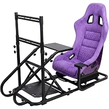 Racing Simulator Cockpit with Monitor Mount and Strong Fiberglass Purple Mesh Fabric Bucket Seat, Racing Wheel Stand Compatible with Fanatec, Thrustmaster, Logitech, Moza Racing Games on PS5, PS4, Xbox and PC
