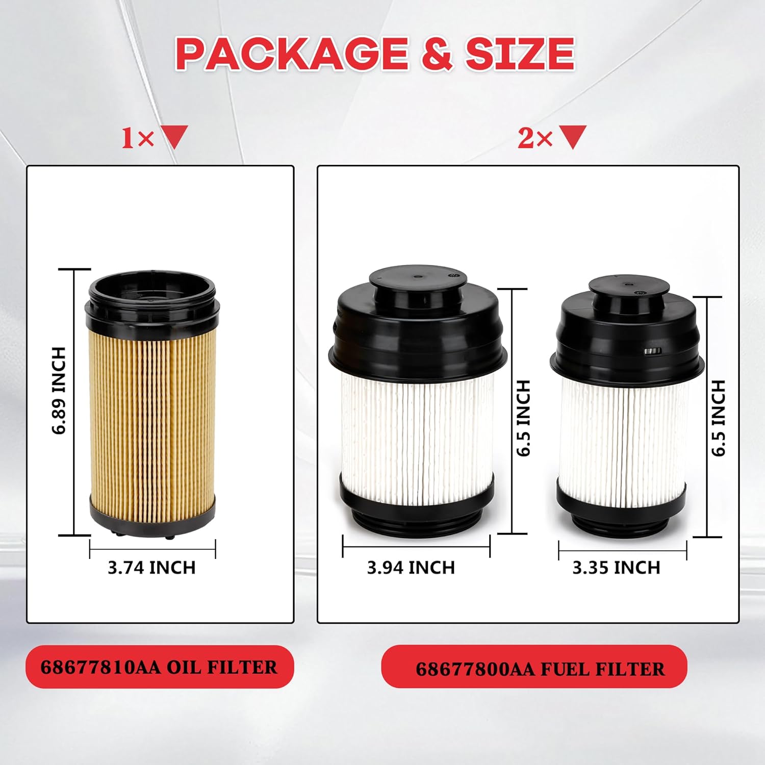 6.7 Cummins Fuel Filter Kit 68677800AA Compatible with Dodge Ram 2500 3500 4500 5500 2025-2026 6.7L Cummins Turbo Diesels Engine, Water Separator Set Oil Filter 68677810AA New