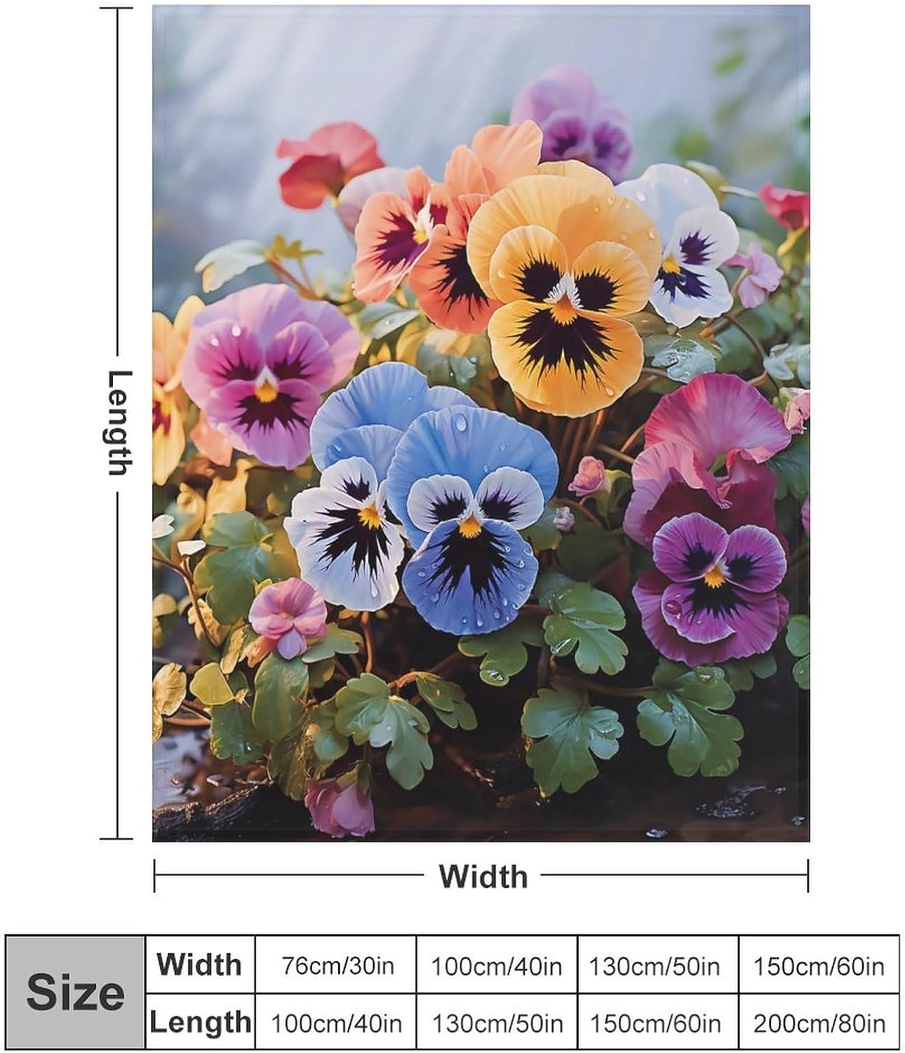 Throw Blanket Soft Cozy Flannel Blanket 50x60 Inches Pansy Flowers Bed Blanket Reversible Plush Blanket for Couch Lightweight Blankets Anti-Static Throw Blanket for Sofa