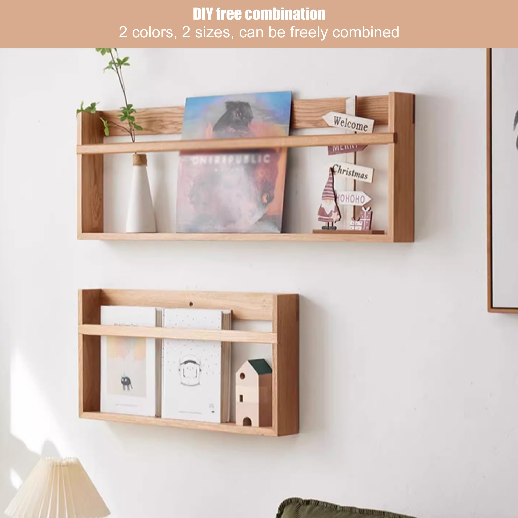 Wandmontierter Zeitschriftenhalter, Holz-Zeitschriftenständer, Akten-Organizer für Eingangsbereich, Büro, Wohnzimmer, Wartezimmer(Wood Color,60x7x30cm)