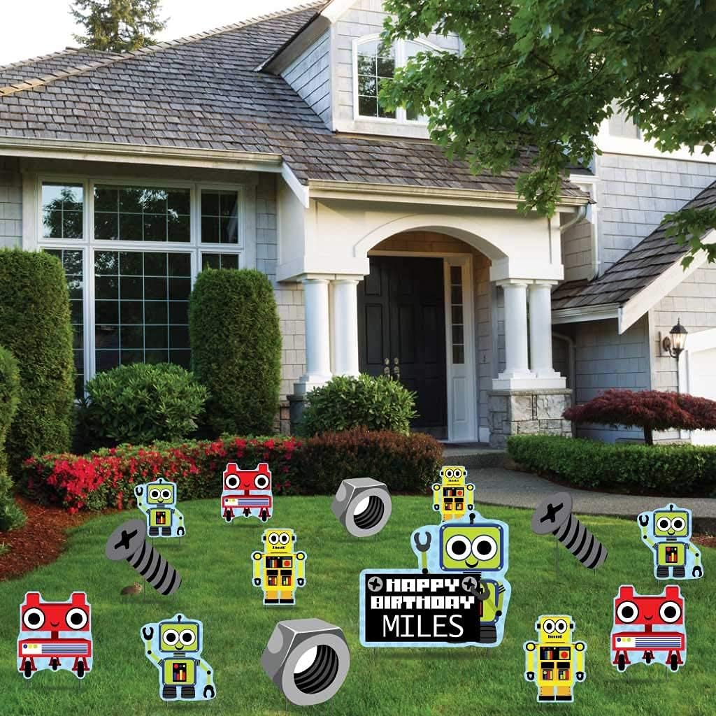 VictoryStore Robot Birthday Party Supplies: Custom Robot Birthday Yard Decorations 14pcs Includes stakes