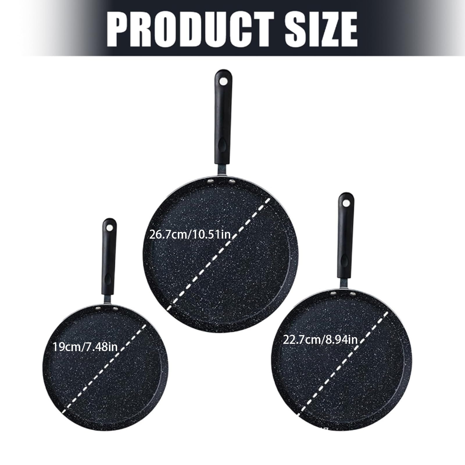 Juego de 3 sartenes antiadherentes con asa para panqueques, crepes y desayuno, sartén de aluminio, utensilios de cocina, hornear, sartén de desayuno