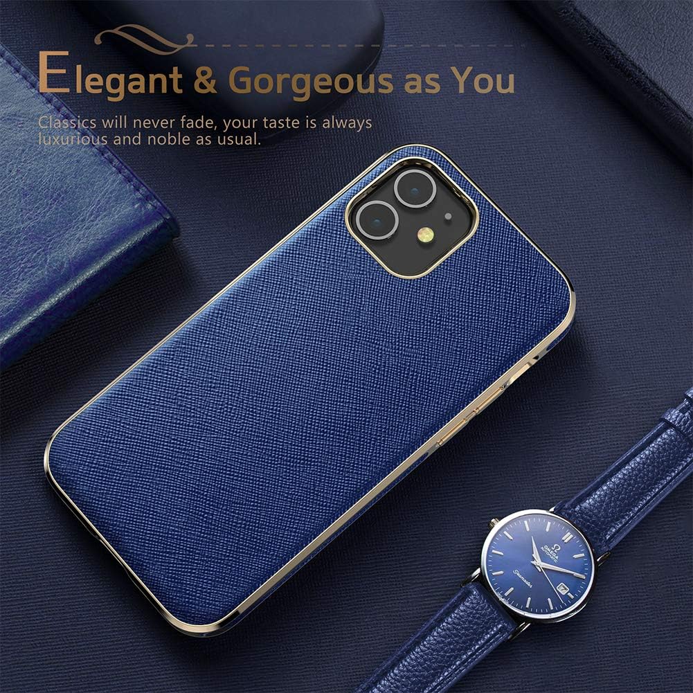 LOHASIC Designed for iPhone 12 Mini Case, Luxury Leather Business Premium Classic Cover Non Slip Soft Grip Protective Shockproof Cases Compatible with iPhone 12 Mini 5G 2020 5.4 inch - Blue