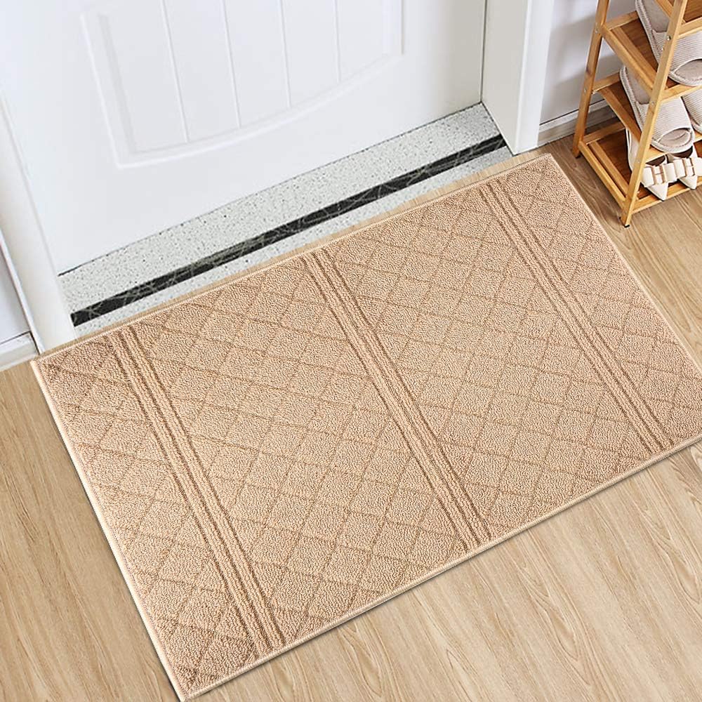 Indoor Doormat Front Door Mat Non Slip Rubber Backing Super Absorbent Mud and Snow Magic Inside Dirts Trapper Mats Entrance Door Rug Shoes Scraper Machine Washable - Golden, 24"x 36"