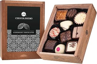 CHOCOLISSIMO - Schokolade Geschenk, Pralinen Geschenk, alkoholfrei - 10 Pralinen im Holzkästchen, ohne Alkohol, Geschenkidee Weihnachten, Geburtstag, Valentinstag, Muttertag, Mann, Frau – Elegance