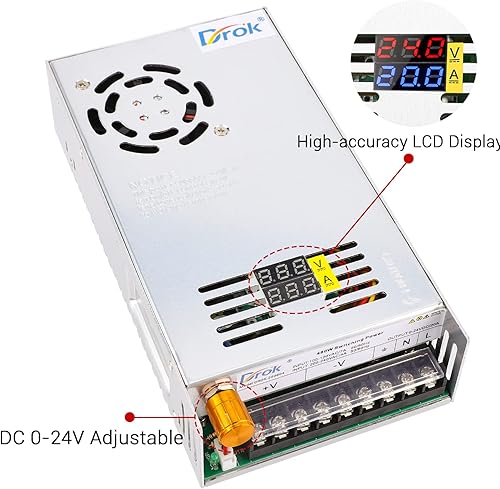 Miniatura 2 de DROK Fuente de alimentación de 24 V, CA 110 V220 V a CC 0-24 V 20 A 480 W convertidor Buck Pantalla dual, adaptador ajustable variable regulado 5 V