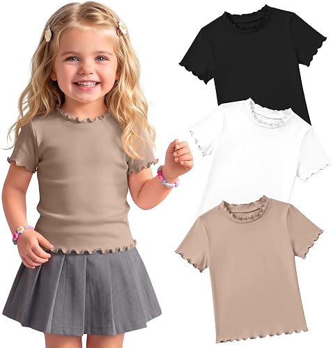 Langyiwee 3 Pack Toddler Girl Crew Neck T-Shirts, 3-Color, 18-24 Months