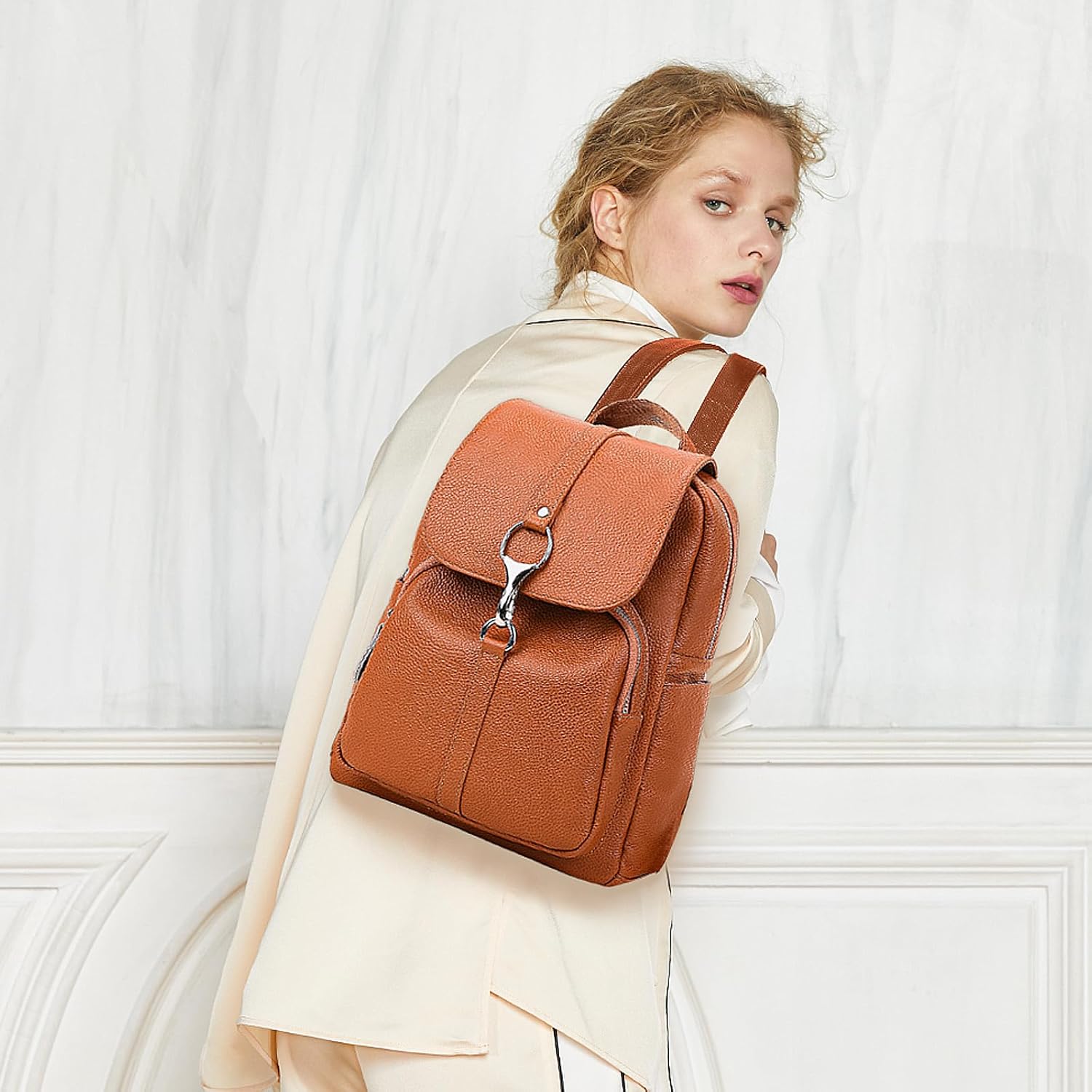 BOYATU Genuine Leather Backpack Purse for Women: Fashion Soft BackPacks Bag - Anti theft Travel Shoulder Handbag (Brown) - Image 2