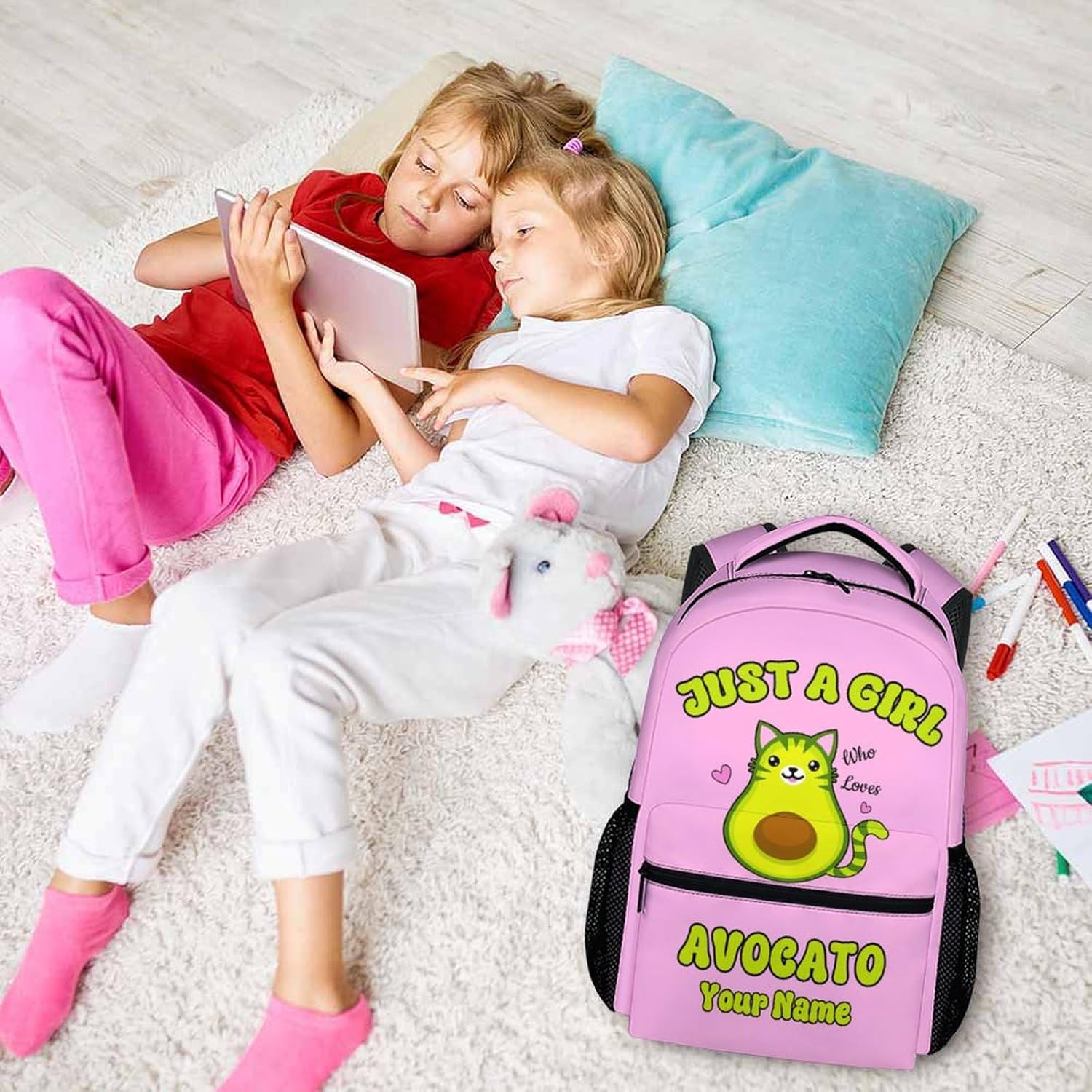 School Backpack for Girls - Custom Avocado Girls Backpacks with Name for Kids Student 17" Bookbag for School Travel