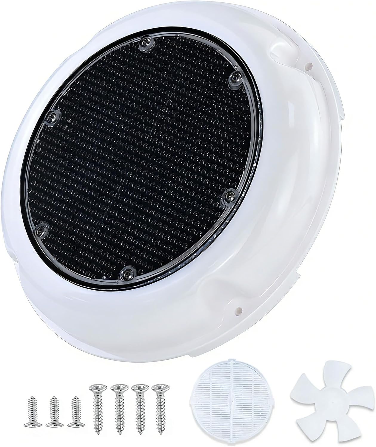 RV Roof Vent Fan, Marine Solar Vent Fan - Upgraded 1440 CFH Powerful Ventilation, IP65 Waterproof Quiet with Insect Screen, for Boat Cabin, Camper, Roof, Greenhouse, Indoor Ventilation Systems(white)