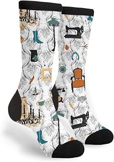351 Women Men Cool Crazy Socks Old Sewing Machine Crew Socks Breathable Office Socks Comfortable Crew Sports Socks For Walking Climbing Trekking