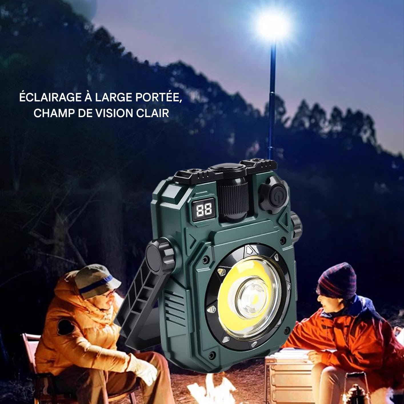 Générique Lampe Magnétique de Travail - Torche À LED Portable Solaire Pour Travail,Torche Puissante 5 Modes Portable Solaire pour Camping Réparation Voiture Atelier Chantier Maison