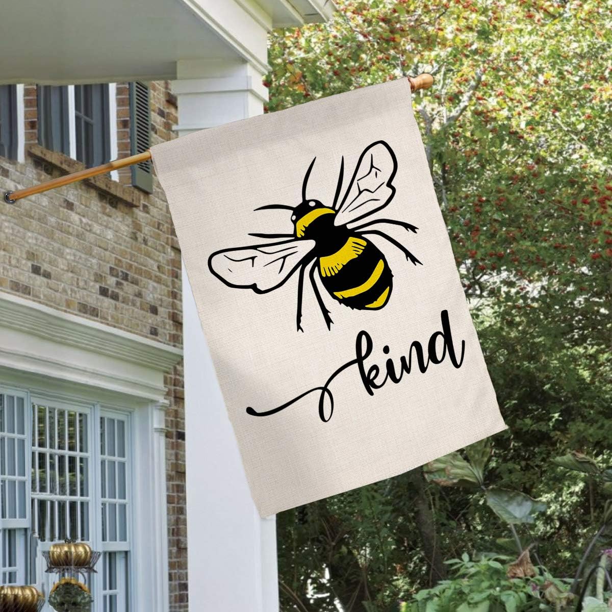 BLKWHT Bee Kind Spring Summer House Flag Vertical Double Sided Burlap Yard Outdoor Decoration 28 x 40 Inches