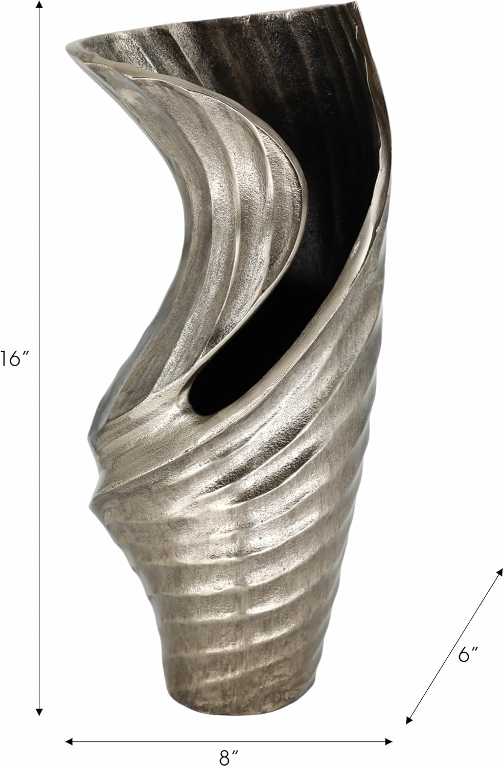 Metal Sculptural Vase for Living Room Decor and Home Accents - Elegant Flower Vase for Dining Room, Bedroom, or Office Styling - Designed for House and Entryway Table Displays- 16", Silver & Black