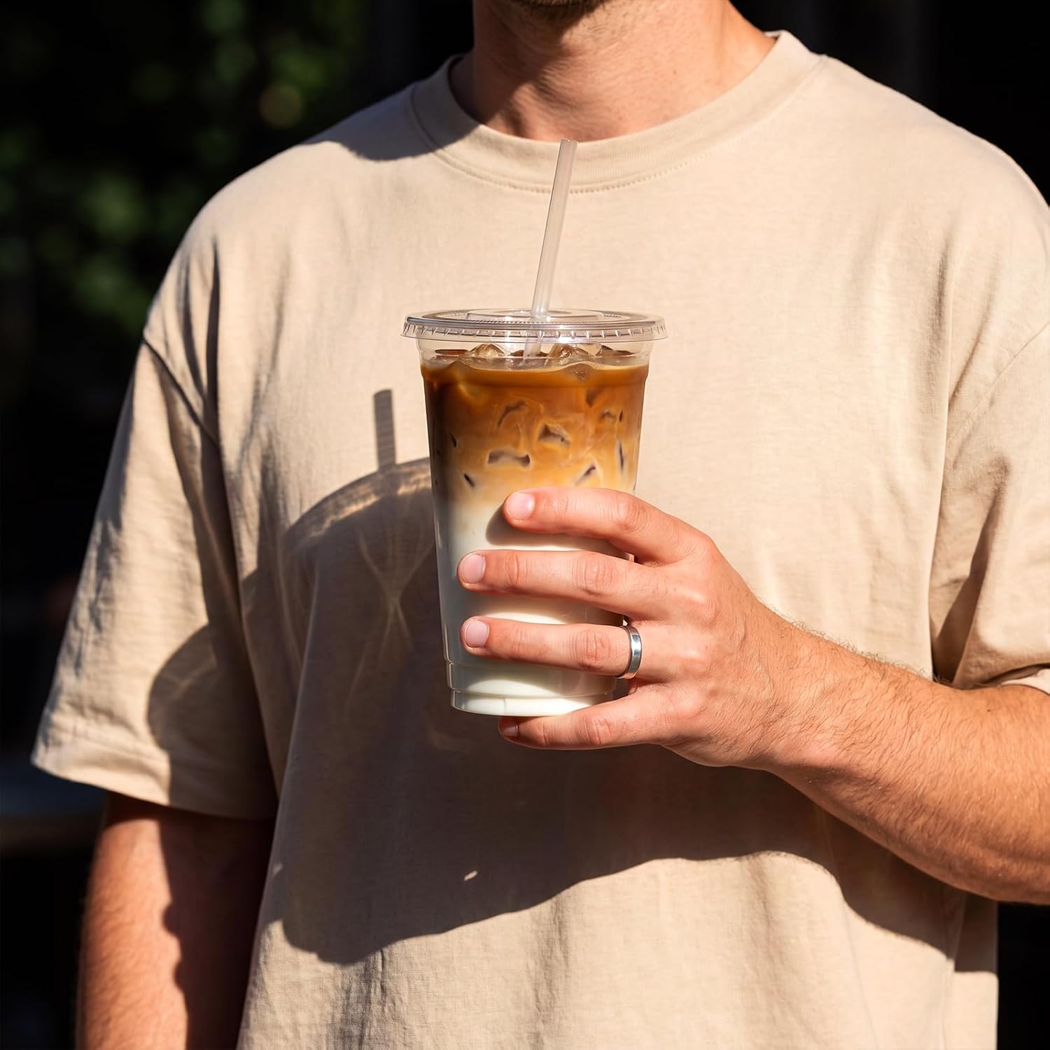  [100 Sets - 24oz] Plastic Cups with Lids and Straws, Disposable Cups for Iced Coffee, Smoothie, Milkshake, Cold Drinks - Clear thumbnail