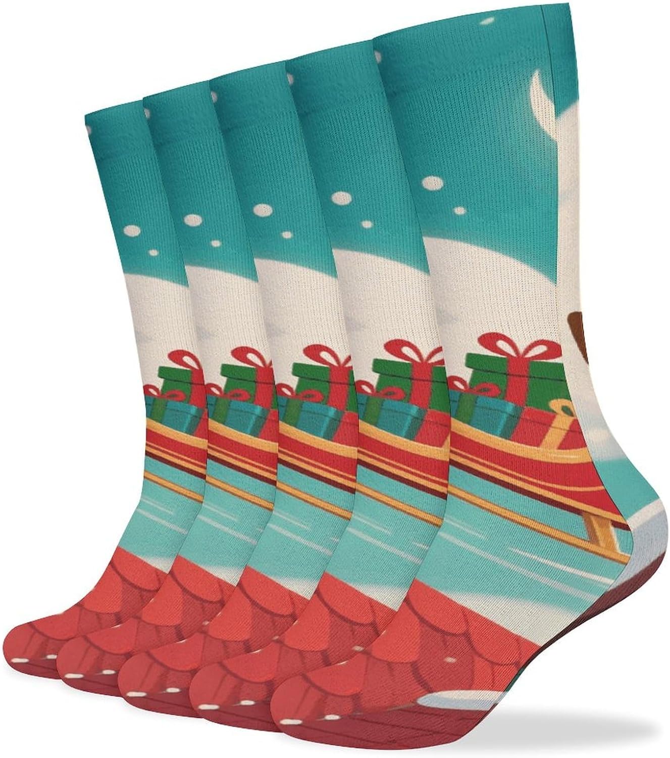 5-Pack Knee High Socks, 15.7 Inch Breathable Casual Socks Flying Deer Stockings for Men Women