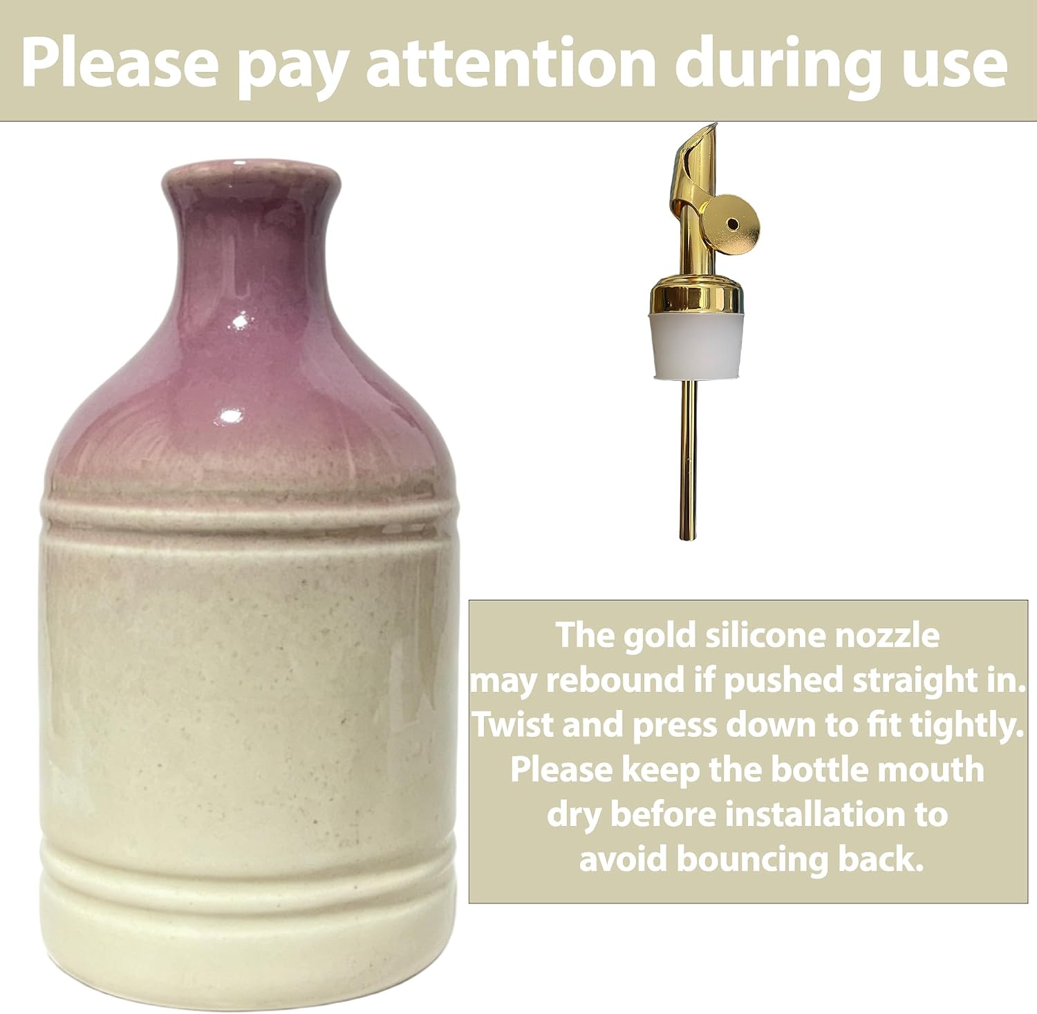 Ceramic Olive Oil Dispenser Bottle for Kitchen with Gold Gravity Spout