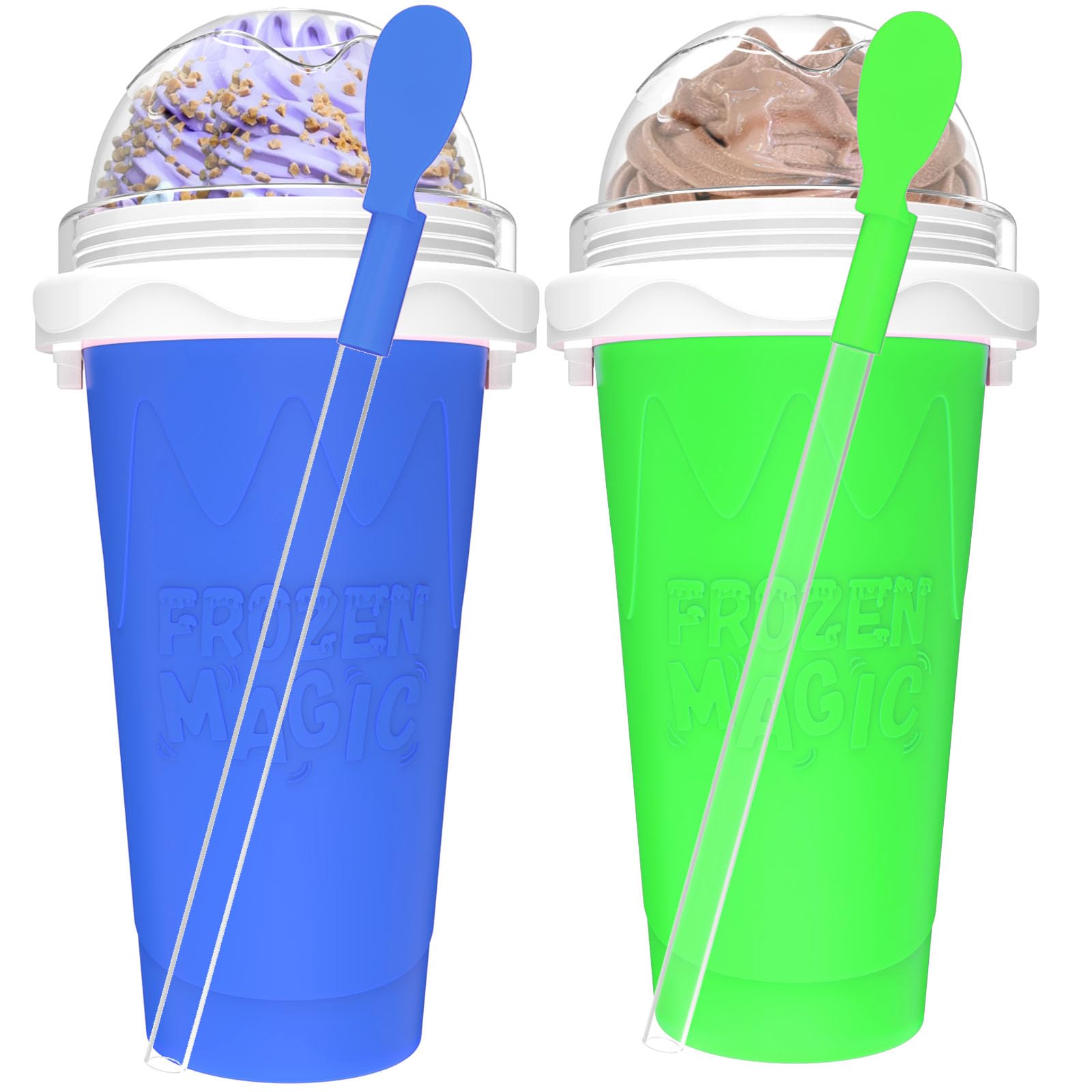 Jairuty 2PCS Slushie Maker Cup, Quick Frozen Magic Cups for Homemade Milk Shake Ice Cream Maker, Double Layer Squeeze Slushy Maker Cup, Birthday Gifts for Kids,Friends,Family (Blue+Green, 350ML)-image-17