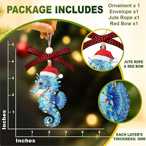 Miniatura 2 de Adorno de caballito de mar Adorno de caballito de mar para árbol de Navidad Regalo náutico para amantes de la playa y fanáticos de la decoración