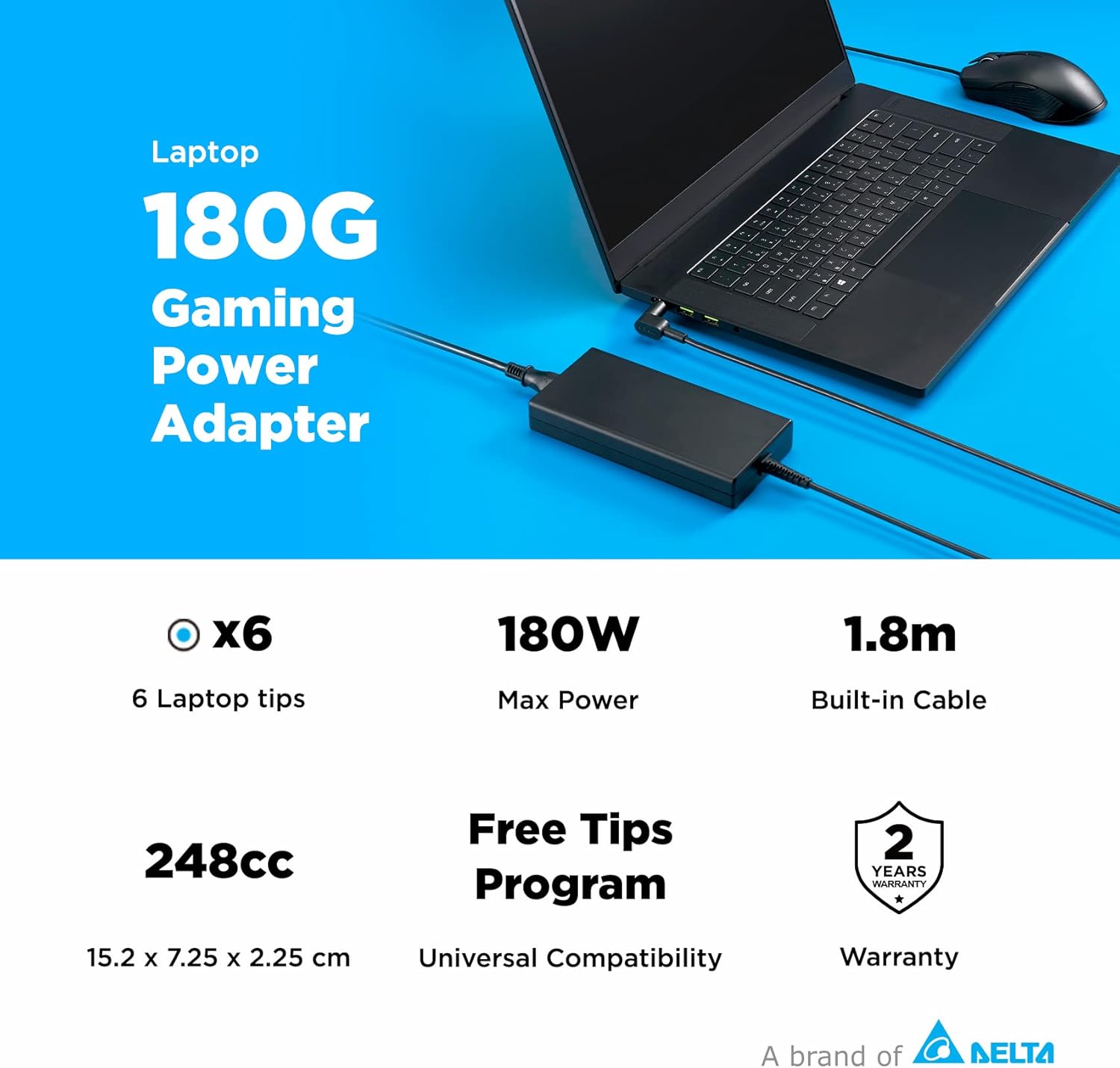 Flash Deals - 40% OFF Innergie 180G 180W Gaming Laptop Power Adapter - Compatible with Acer/MSI/ASUS/ROG/Lenovo/HP and More Notebooks - 1.8m Built in Cable, UL & IEC 62368-1 Certified