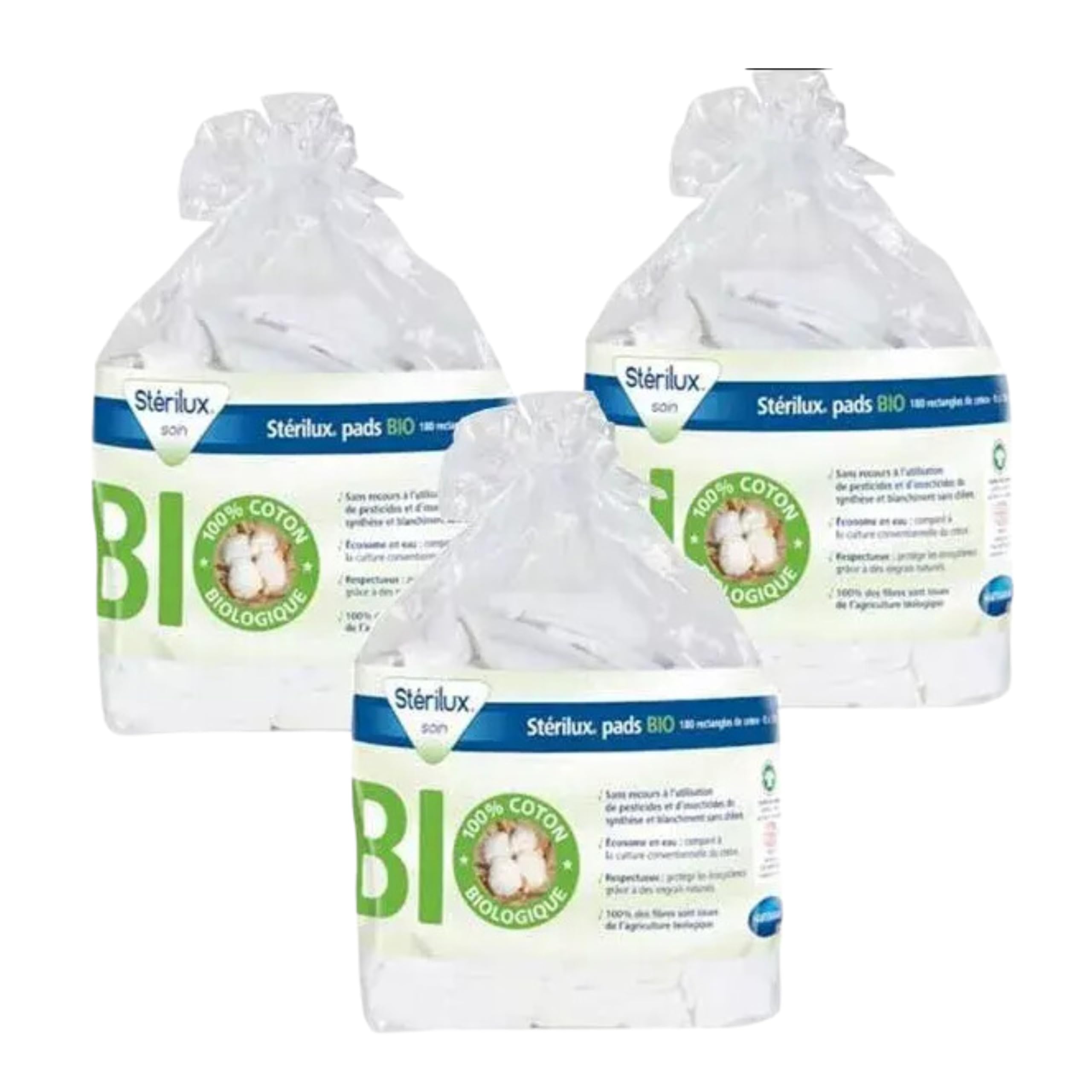 Coton Rectangles Bio Stérilux - Lot De 3x160 Unités Pour Soins Et Démaquillage