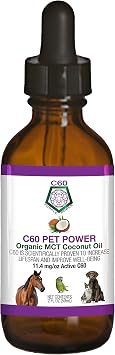 C60 Power for Pets - C60 in Organic MCT Coconut Oil, Natural Wellness Support for Dogs & Cats, Pure Carbon Fullerenes, Promotes Healthy Aging, Energy, Mobility - 2 fl oz Bottle