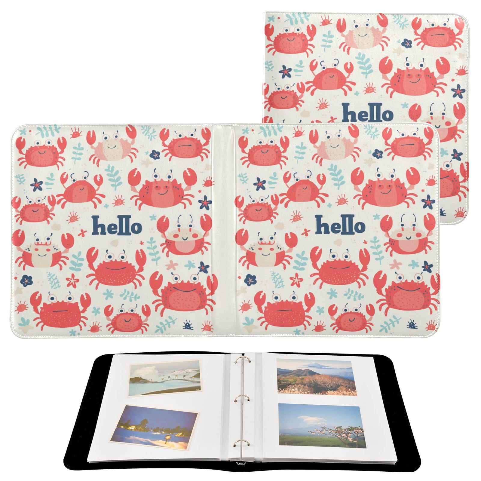 Kigai Cute Crabs Photo Album Self Adhesive Scrapbook Album Leather Cover DIY Picture Scrap Book with 20 Adhesive Sheets, 11.8x24x0.8 inch