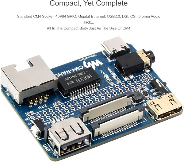 Nano Base Board (B) for Raspberry Pi Compute Module 4 Lite/eMMC,with Raspberry Pi 40PIN GPIO Interface,Same Size As The CM4,with Gigabit Ethernet, USB2.0, DSI, CSI, 3.5mm Audio Jack Port - 5