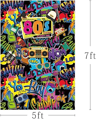 Miniatura 2 de Hip Hop Regreso a los 80 Fiesta de Cumpleaños Decoración Adulto Fiesta de Cumpleaños Decoración Estudio Fotográfico Banner Graffiti Disco 4.9x6.9 ft