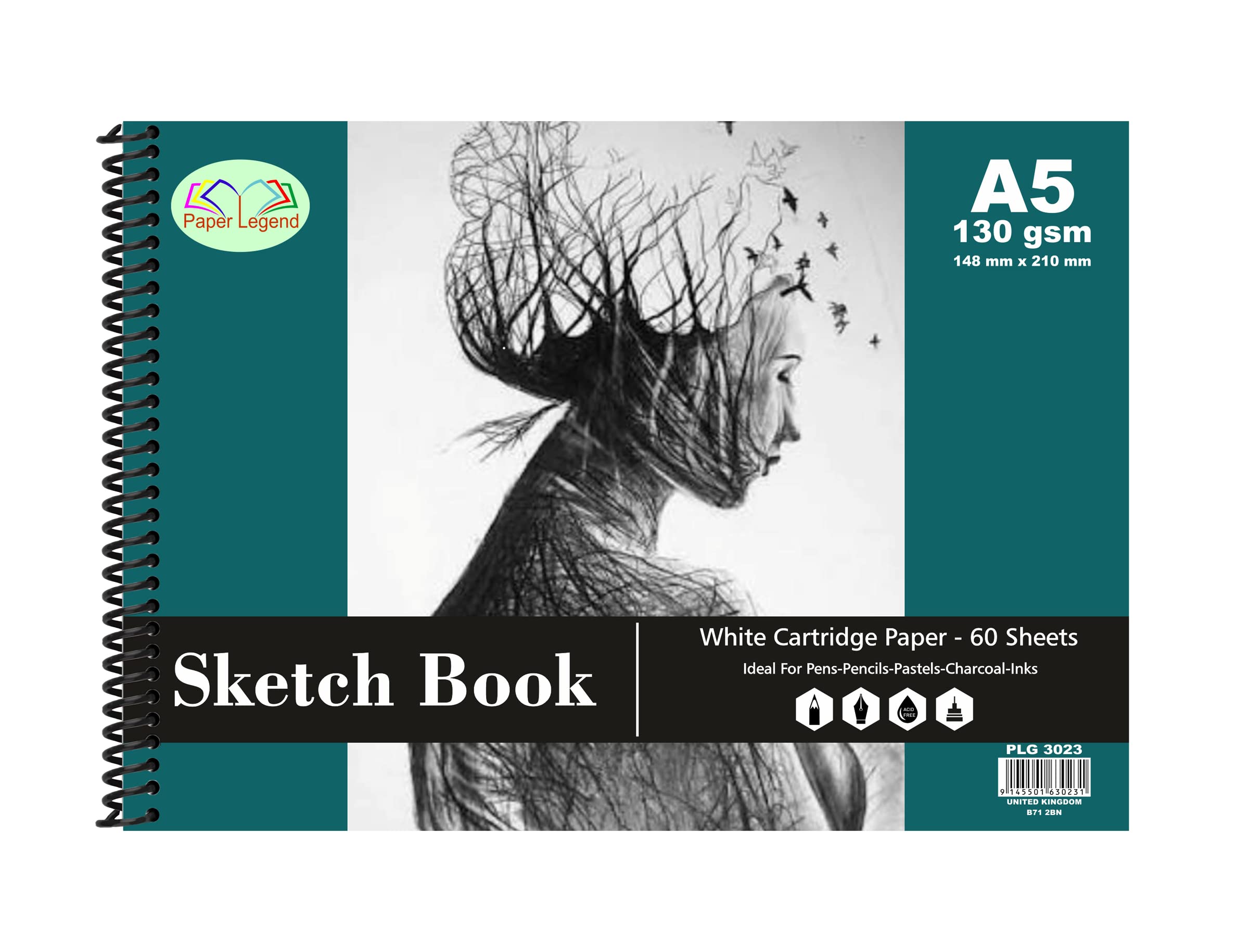 Tenlite White A5 Drawing Pad, 60 Sheets Of 130 Gsm Paper, Spiral Bound Artist Sketch Pad Book, Durable Acid Free Sketch Paper, Beginners & Experts
