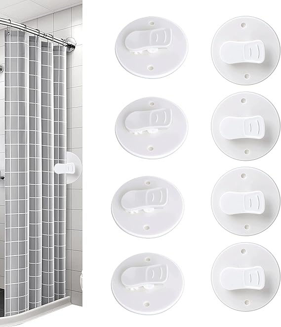 Shower Curtain Clips, 8PCS Shower Curtain Clips To Wall with Water Guard Selfadhesive Shower
