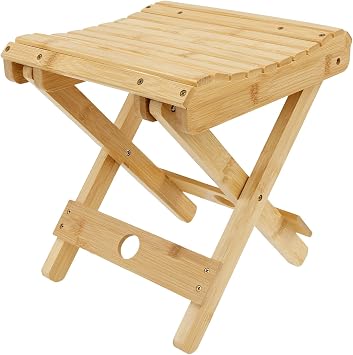 Bamboo Folding Stool,for Portable Sauna Box Arc Shape Design Foldable Sauna Chair Multipurpose Strong Load Bearing Stool for Home Outdoor Camping Fishing Beach