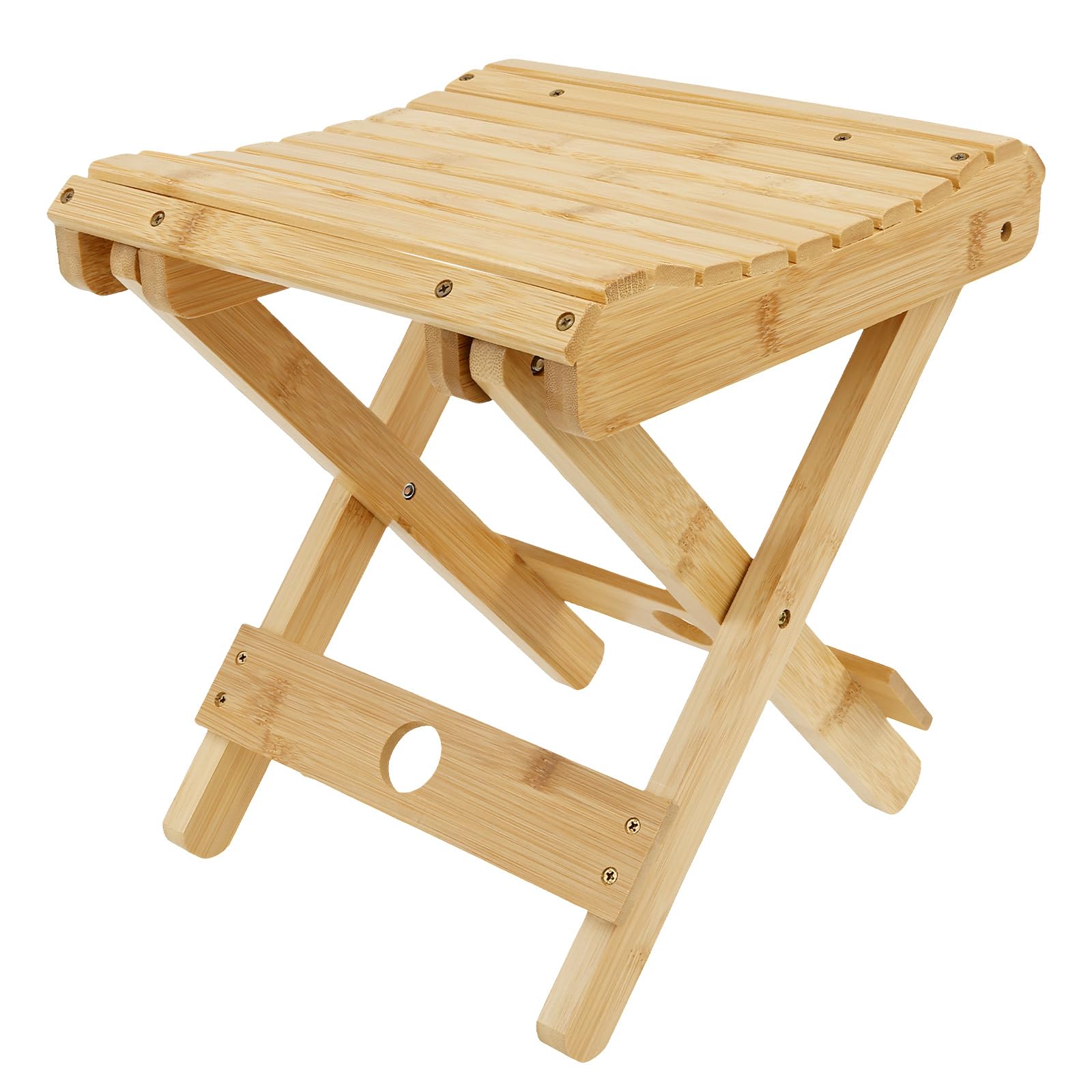Bamboo Folding Stool,for Portable Sauna Box Arc Shape Design Foldable Sauna Chair Multipurpose Strong Load Bearing Stool for Home Outdoor Camping Fishing Beach