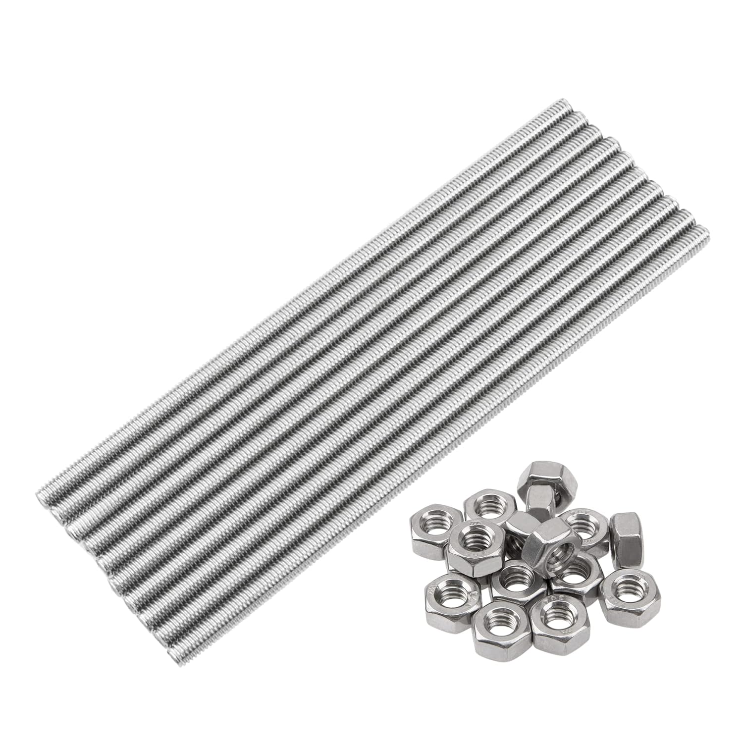 10Pcs M6x160mm 304 Stainless Steel Fully Threaded Rod Studs Long Threaded Screw Right Hand Threads with Nut