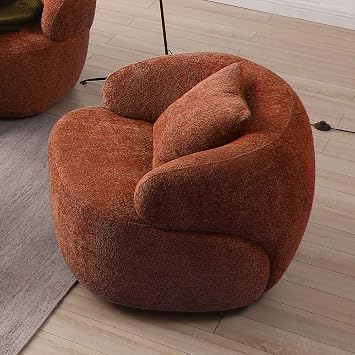 Luxury Modern Curved Sofa with Round Swivel Accent Sofa Chair 2-Piece Set, Back Upholstered Boucle Fabric Couch with 3 Throw Pillows for Living Room, Office, Apartment, Orange