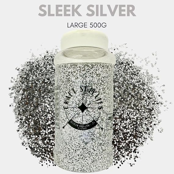 Palmsafe Large 500g Shaker Jar of Silver Glitter-Colourful Glitter for Resin or Crafts, Chunky Glitter, Nail Art, MAT1123