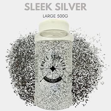 Palmsafe Large 500g Shaker Jar of Silver Glitter-Colourful Glitter for Resin or Crafts, Chunky Glitter, Nail Art, MAT1123