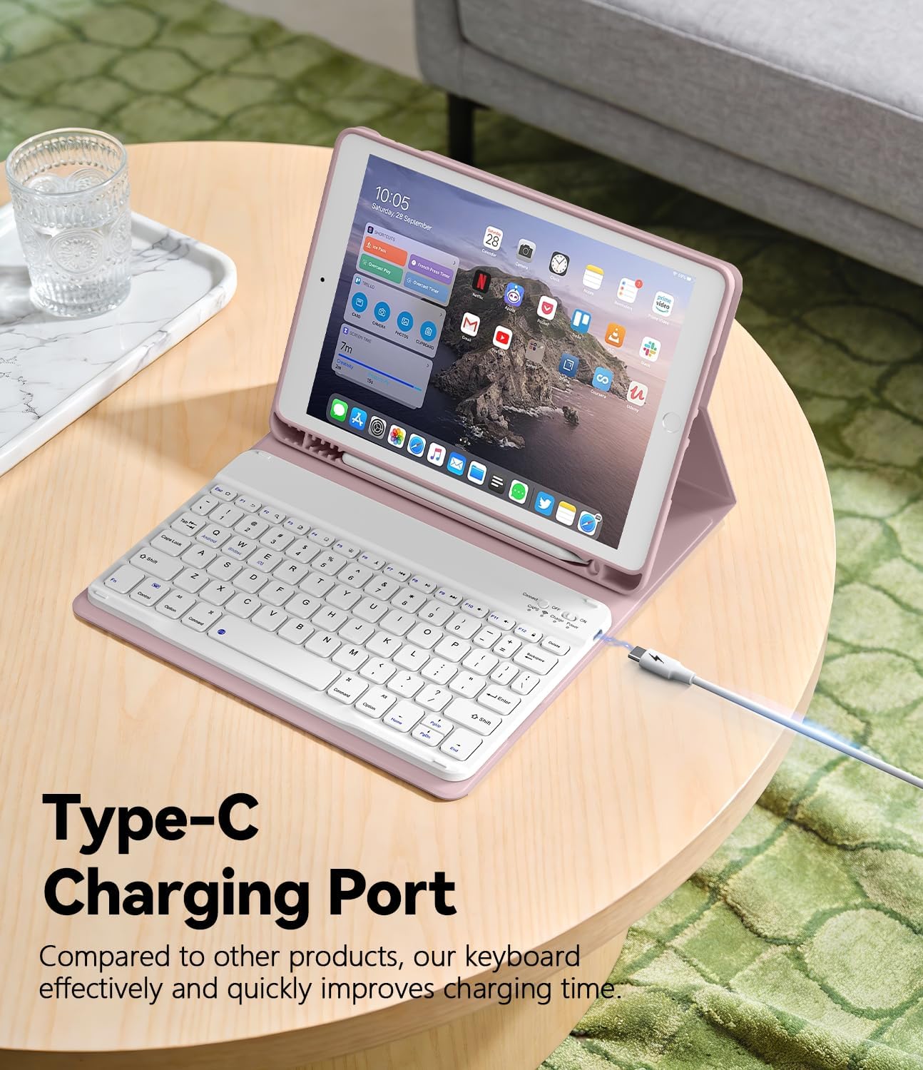 for iPad 9th 8th 7th Generation Case with Keyboard 10.2 Inch, Detachable Wireless Folio Keyboard Cover with Pencil Holder, iPad 10.2 Inch 2021/2020/2019 Model, Pink